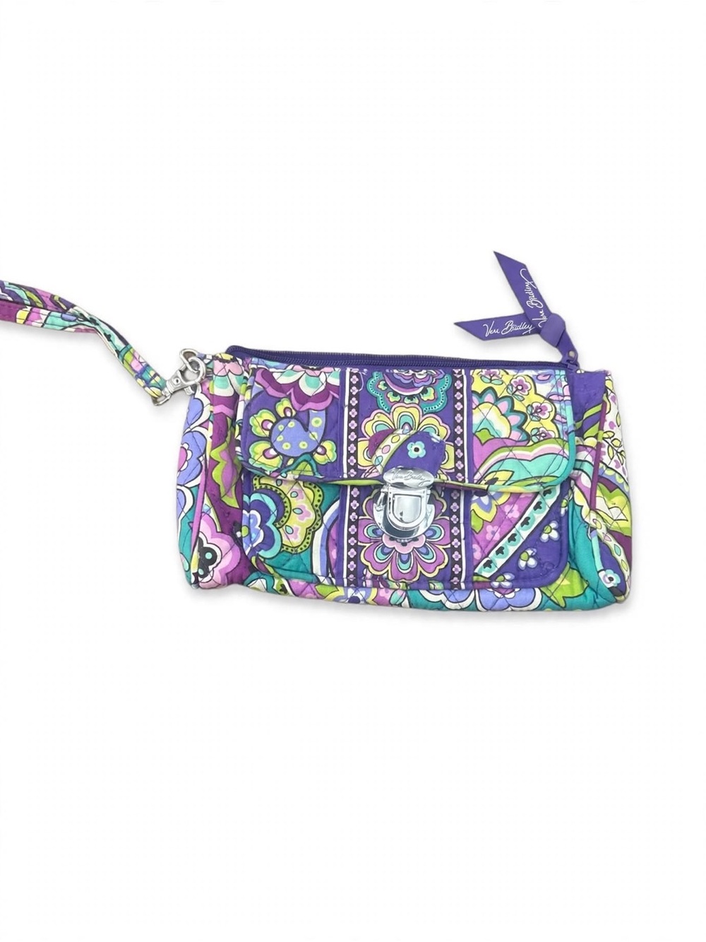 Vera Bradley Multicolor Floral Quilted Wristlet in Purple & Teal